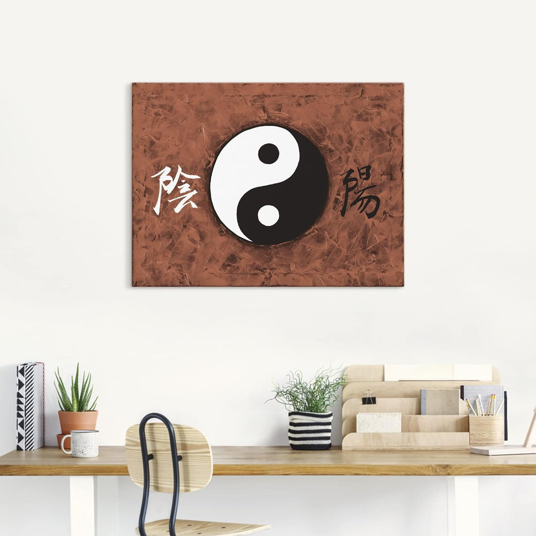 ARTLAND Wanddeko Leinwand Bilder Wandbild A. S. Ying & Yang_braun Statement Bilder Zeichen Malerei B