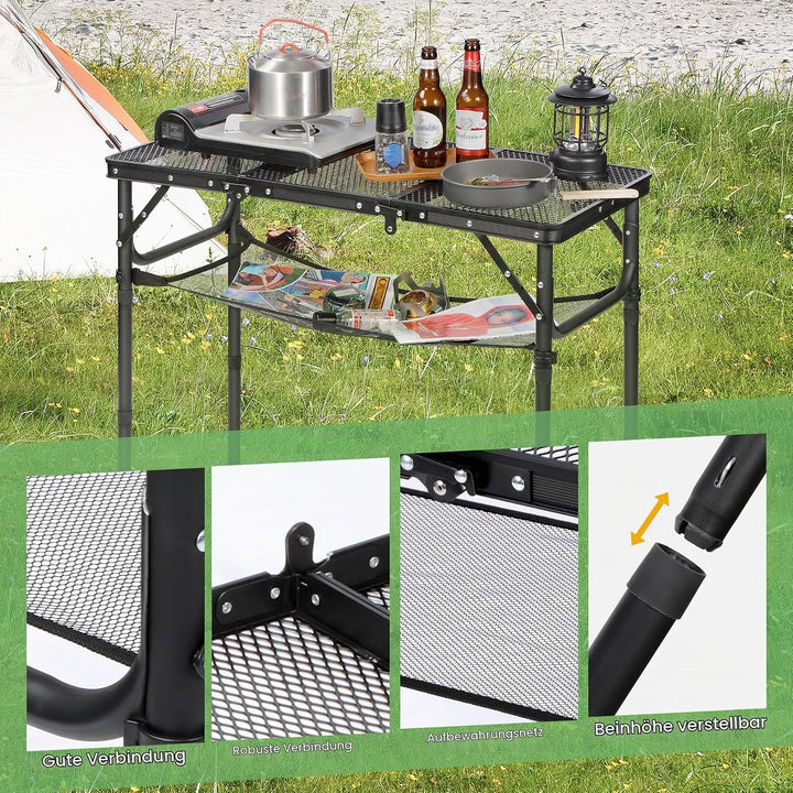 REDCAMP Tragbarer Grilltisch mit Mesh Desktop, 87 x 40cm Leichter Faltbarer Klappbarer Campingtisch