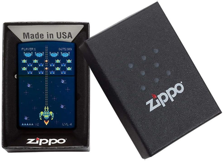 Zippo 49114 Unisex-Erwachsene Pixel Game Design Navy PocketClassicLighter,MarineblauMatt,Einheitsgrö