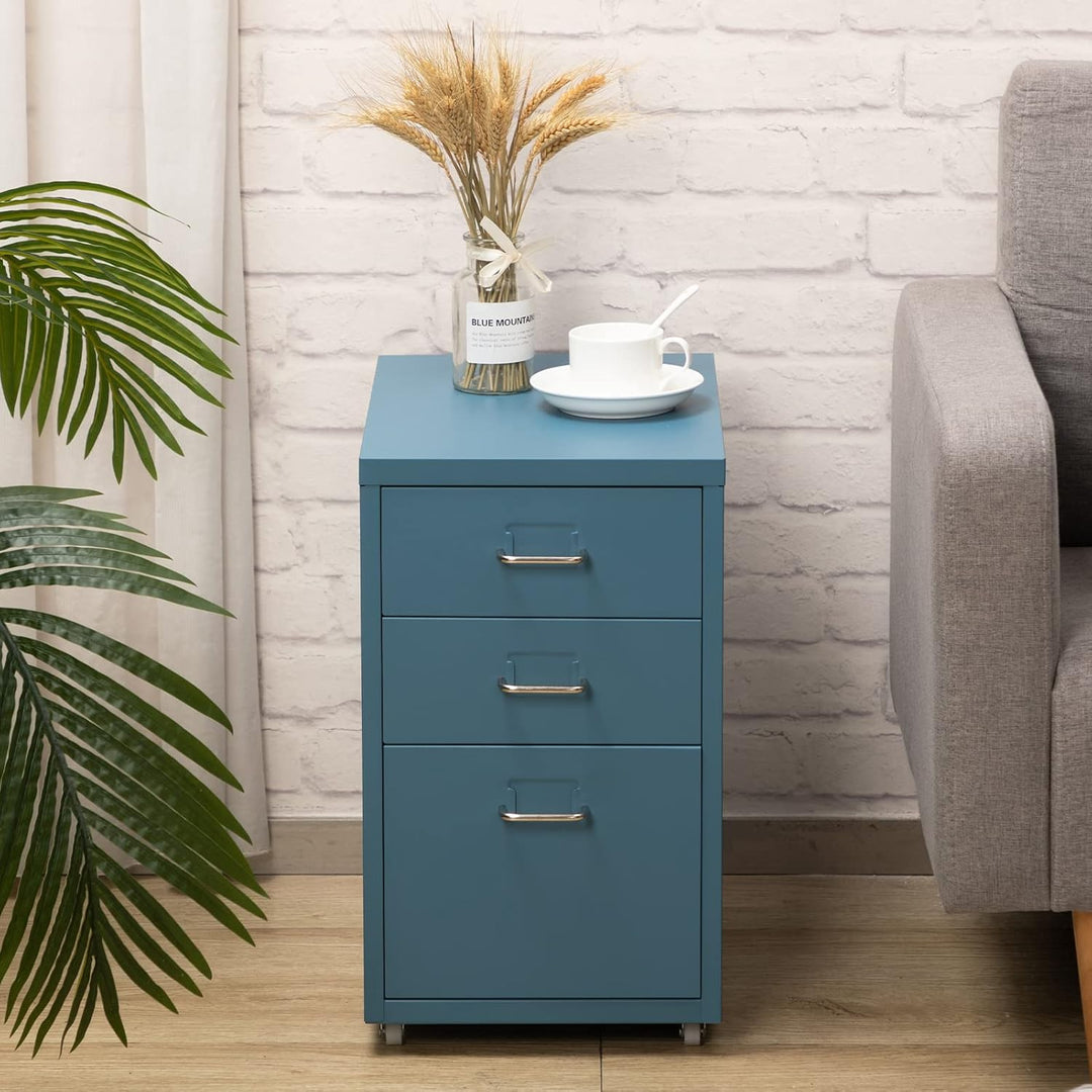 HollyHOME Mobiler Aktenschrank mit 3 Schubladen, rollbarer Aktenordner unter dem Schreibtisch, Aufbe