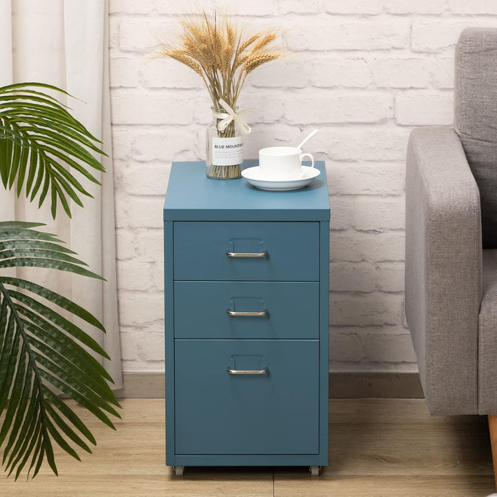 HollyHOME Mobiler Aktenschrank mit 3 Schubladen, rollbarer Aktenordner unter dem Schreibtisch, Aufbe