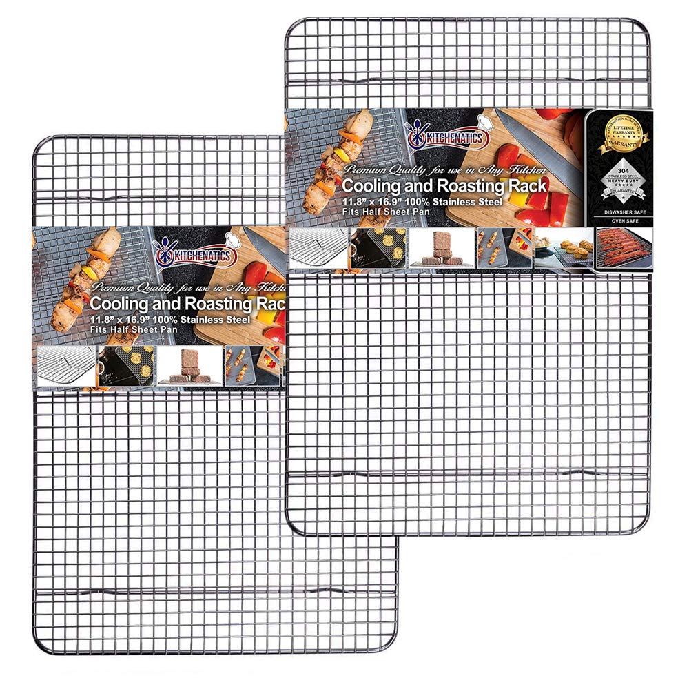 KITCHENATICS Edelstahl-Grillrost &amp; Auskühlgitter, passt auf Backbleche für das Backen von Keksen und