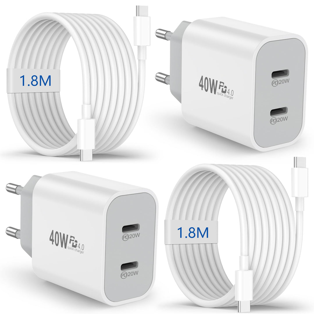USB C Ladegerät 20W 2-Pack, 2-Port USBC Netzteil Stecker Adapter für iPhone 17/16/16e/16 Plus/16 Pro