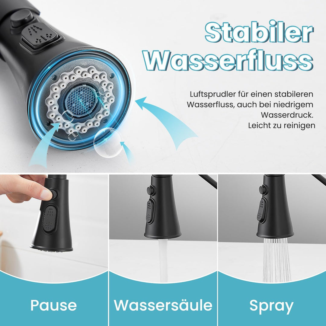 Niederdruck Armatur Küche,360° Drehbare Küchenarmatur,Wasserhahn mit 3 Anschluessen für Boiler,Hoher