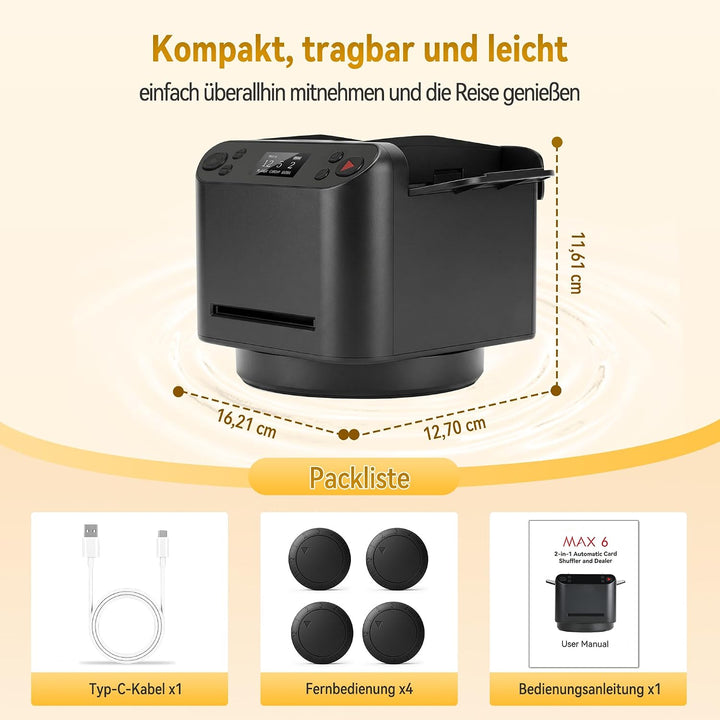 2-in-1 Automatischer Kartenmischer &amp; Dealer Maschine mit 4 Fernbedienungen, wiederaufladbar, 360° dr