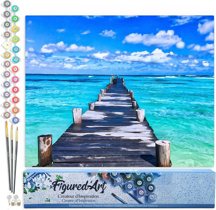 Figured'Art Malen Nach Zahlen Erwachsene Dock auf ruhigem Meer - Paint by Numbers Basteln DIY Bastel