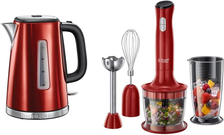 Russell Hobbs Wasserkocher, Luna rot, 1,7l, 2400W & Stabmixer 3-in-1 Desire (Zerkleinerer, Mixer- &