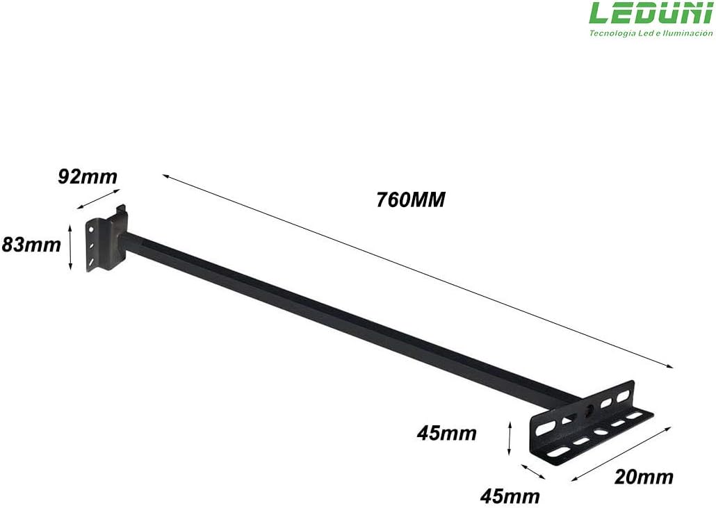 LEDUNI Halterung mit Arm zur Montage von Scheinwerfern an der Wand, 70 cm, Material Stahl, schwarzes