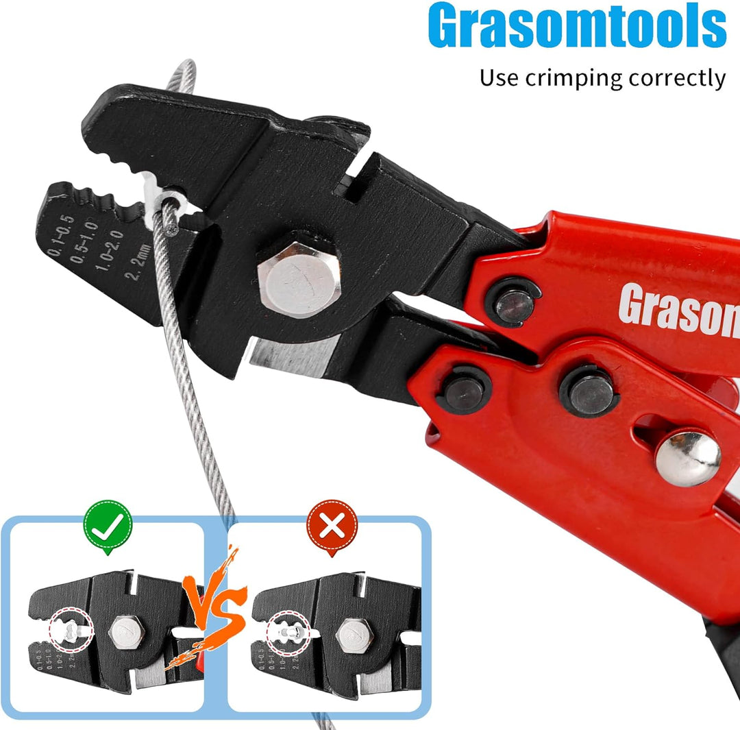 Crimpzange, Drahtseil-Crimpzange, bis zu 2,2 mm Swager Crimper Angeldraht-Crimpzange mit 100 Stück A