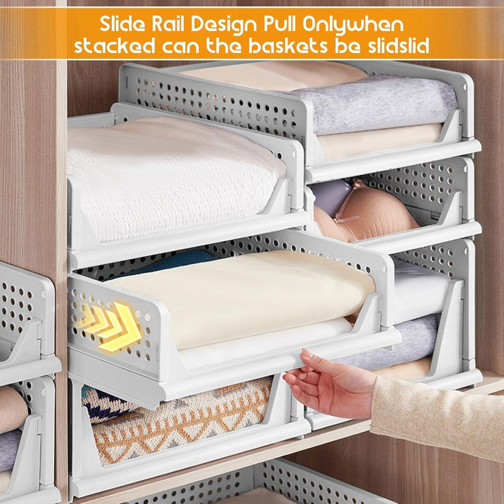 Kleiderschrank-Organizer, 4 grosse stapelbare Körbe, 43 x 33,5 x 25 cm, Kunststoff-Aufbewahrungsbehä