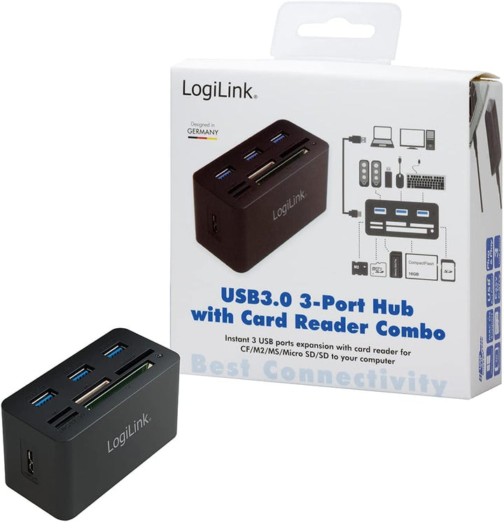 LogiLink CR0042 USB 3.0 Hub mit All-in-One Card Reader (Micro SD / SD / MS / M2 / CF) Schwarz Single