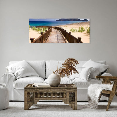 Panorama Bilder auf Leinwand 100x40cm Leinwandbild Ozean Strand Sand Ufer Gross Wanddeko Bild Schlaf