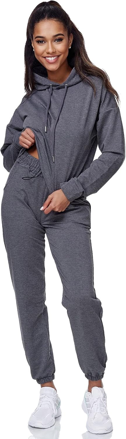 Tazzio Damen Jogginganzug Trainingsanzug Sport Freizeit Hoodie & Jogginghose F200, Anthrazit