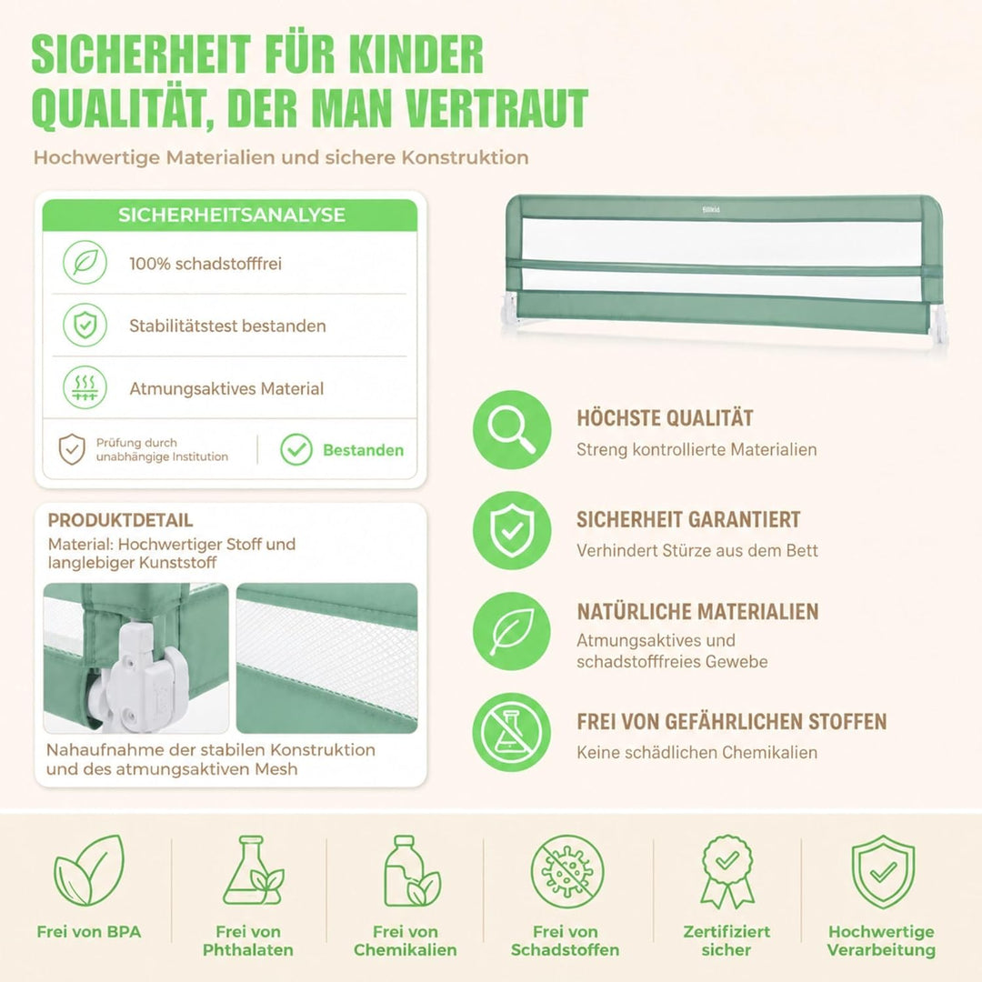 Fillikid Bettgitter Lina XL 180 x 50 cm Exklusiv | Rausfallschutz für Kinderbett & Boxspringbett | K
