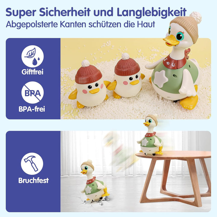 HOLA Baby Spielzeug 6-8-9-12 Monate, Dancing Duck Familie Spielzeug, Krabbelspielzeug mit Licht &amp; Mu