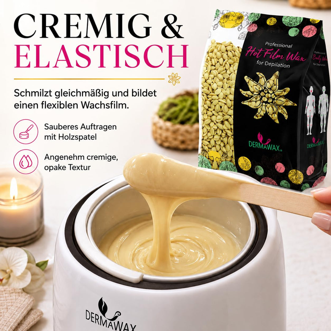 Dermawax 500g Wachsperlen für empfindliche Haut Heisswachs Anwendung ohne Wachsstreifen zur professi