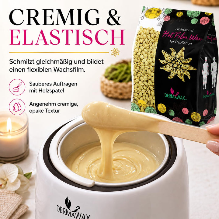 Dermawax 500g Wachsperlen für empfindliche Haut Heisswachs Anwendung ohne Wachsstreifen zur professi