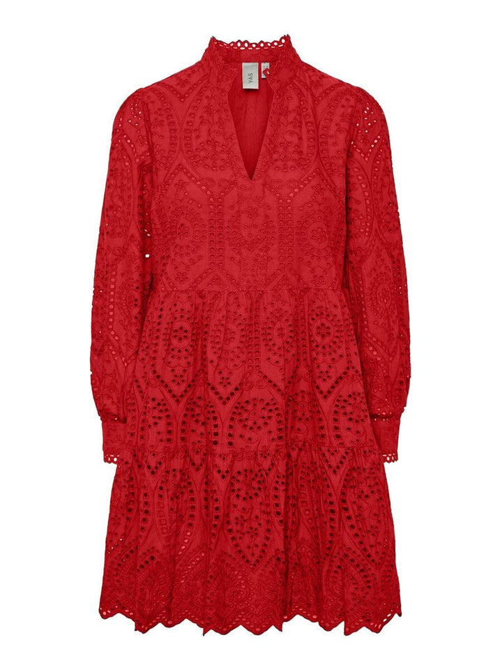 YAS Damen Yasholi Ls Dress S. Noos Stufenkleid, XS Fiery Red