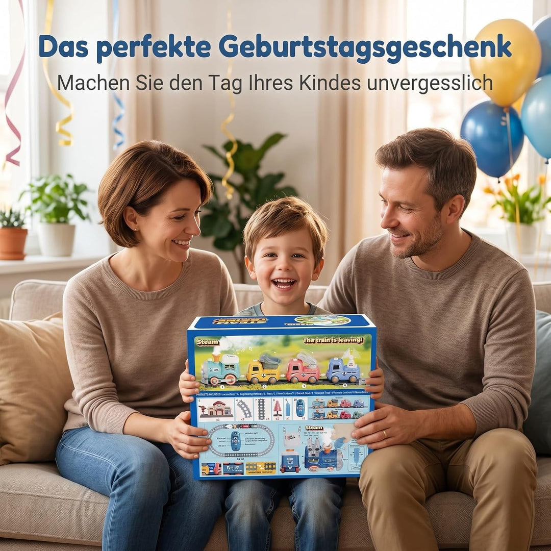 Elektrisches Eisenbahn Set für Kinder ab 3 Jahren – Spielzeugeisenbahn mit echtem Dampfeffekt, Licht