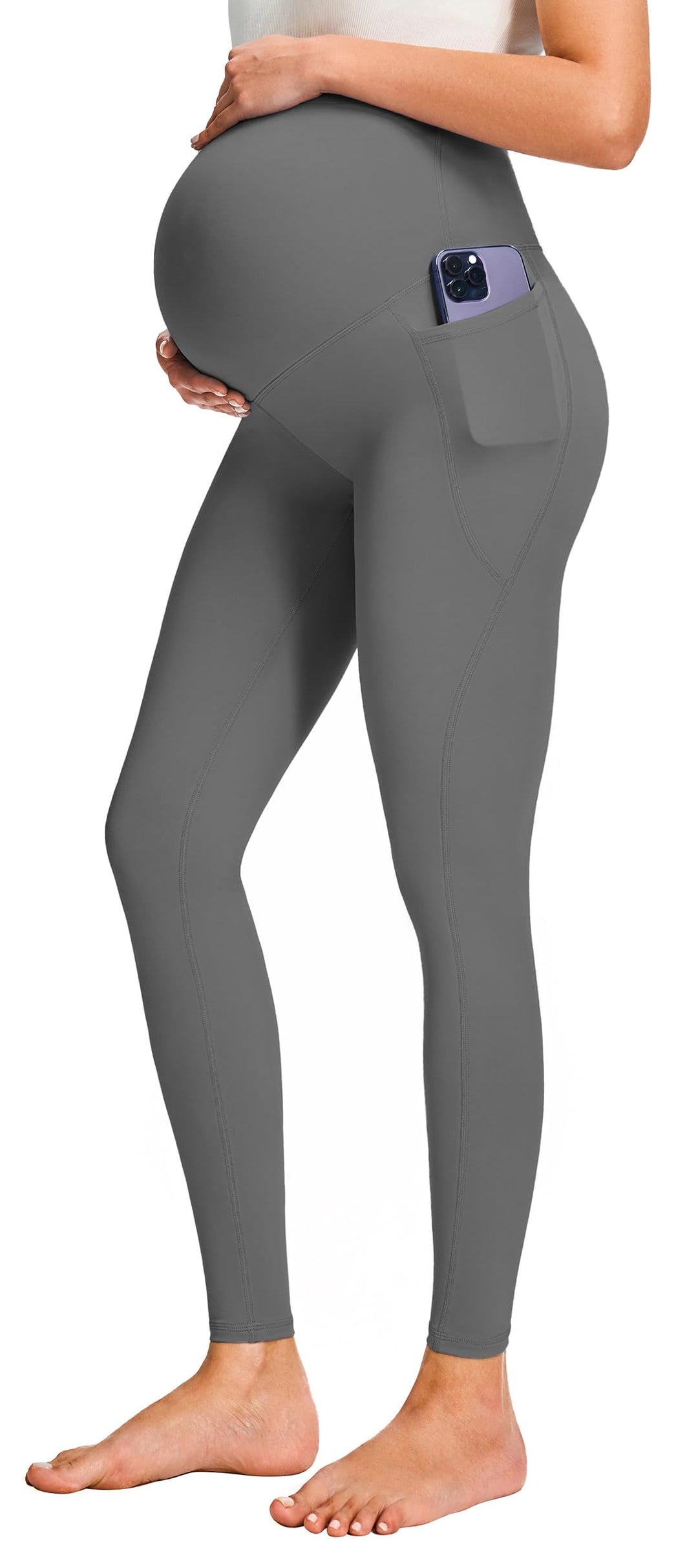 JOYSPELS Umstandsleggings über dem Bauch mit Taschen, Nicht durchsichtig, Workout-Schwangerschafts-L