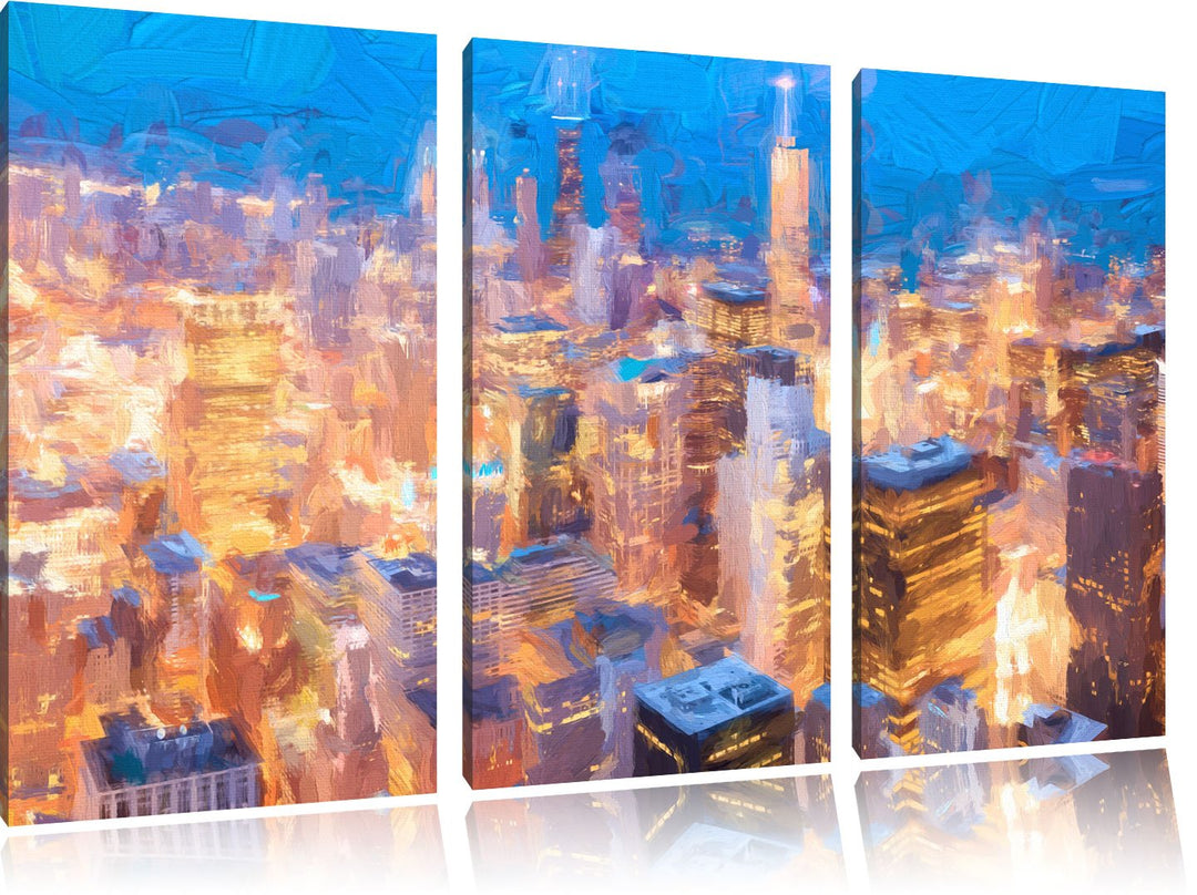 Pixxprint Luftaufnahme Chicago/Format: 3-Teiler (120x80cm) cm/Leinwandbild fertig bespannt Wandbild