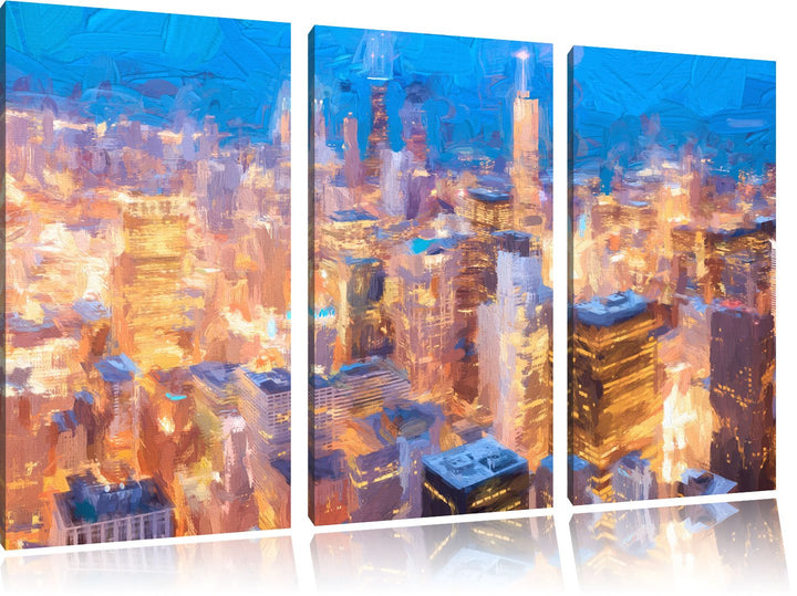 Pixxprint Luftaufnahme Chicago/Format: 3-Teiler (120x80cm) cm/Leinwandbild fertig bespannt Wandbild