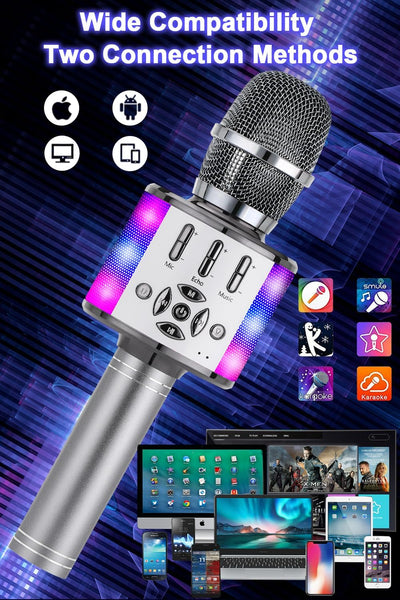 Karaoke Mikrofon mit Echo Effekt, BONAOK Mikro Kinder Karaoke, Home KTV Sing Microphone mit LED Lich
