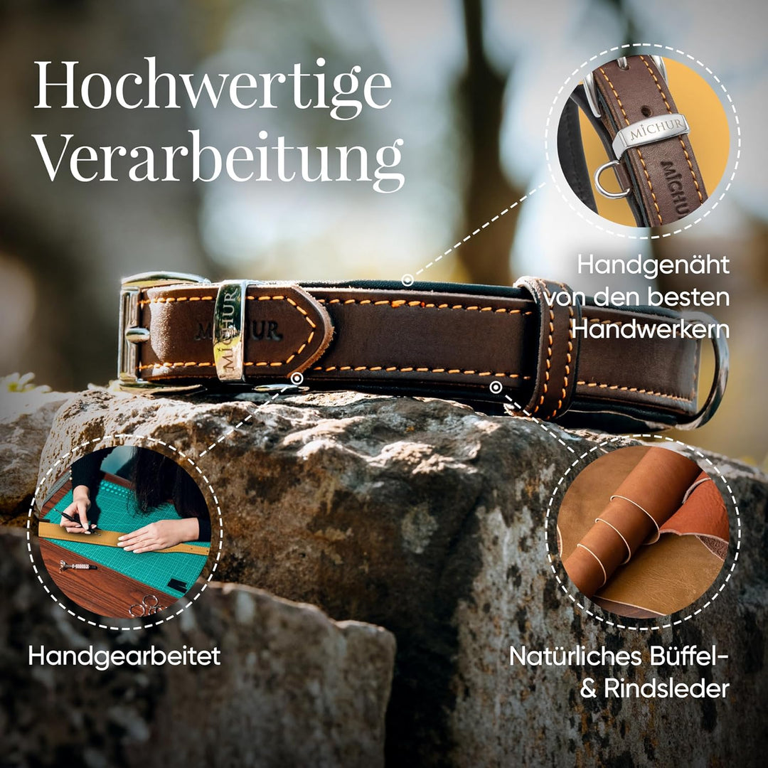 Michur Minimo Hundehalsband Leder, Lederhalsband Hund, Halsband, Braun, Leder, in verschiedenen Grös