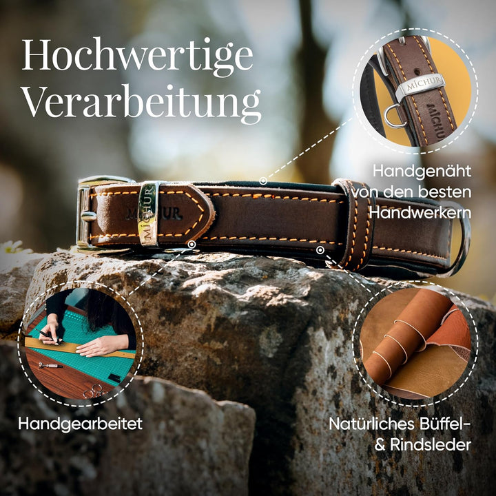 Michur Minimo Hundehalsband Leder, Lederhalsband Hund, Halsband, Braun, Leder, in verschiedenen Grös