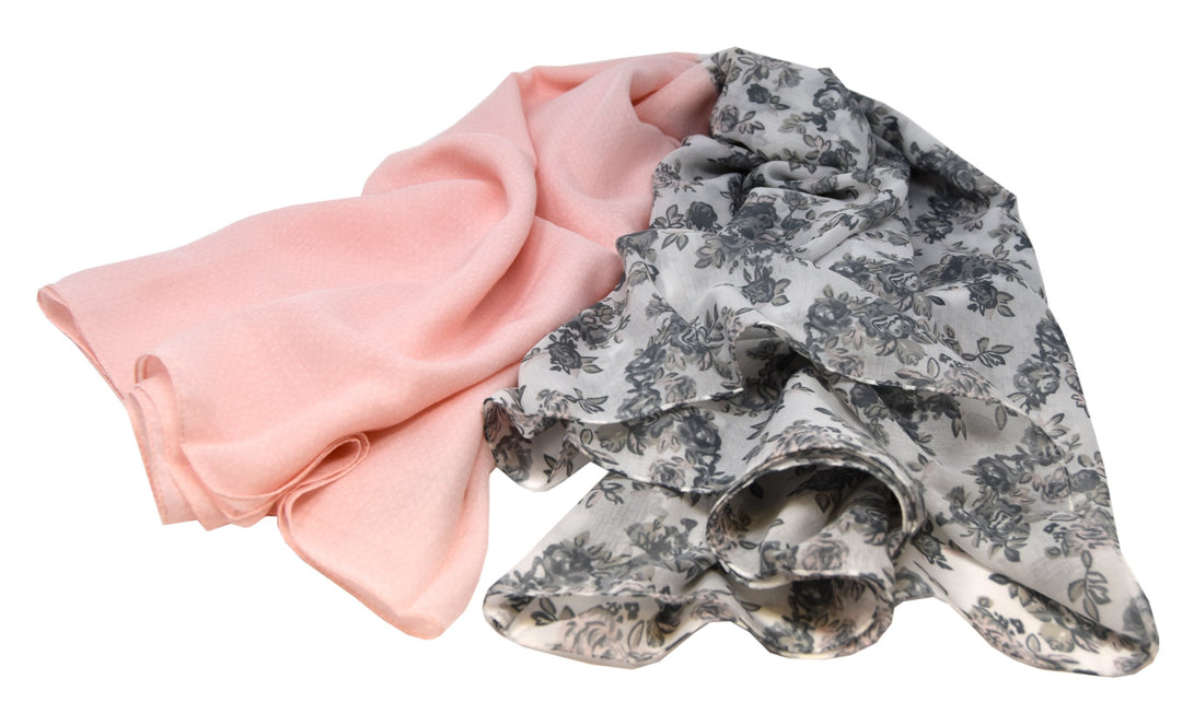 Striessnig Wien – Damen Loop Schaltuch rosa, Loopschal zweifarbig mit Blumenmuster, Modetuch, ca. 90