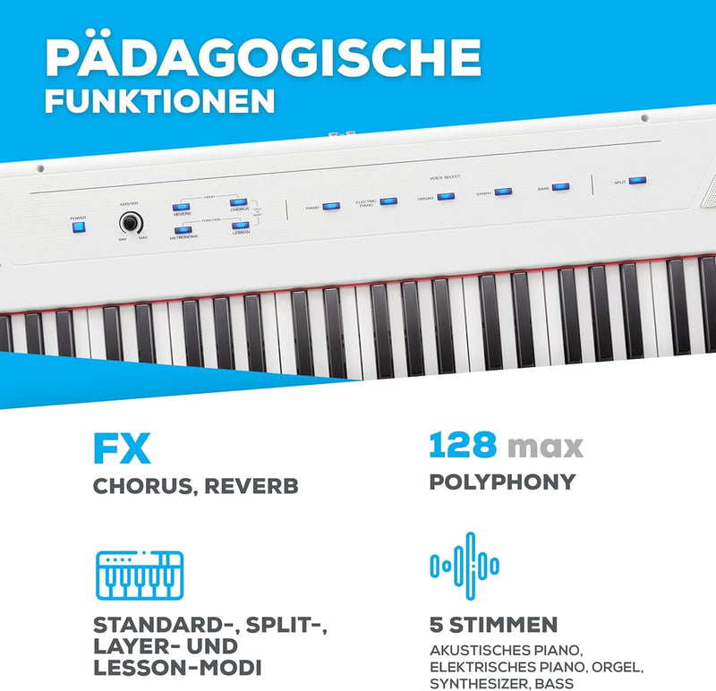 Alesis Recital White - 88-Tasten Einsteiger Digital Piano / E Keyboard mit halbgewichteten Tasten,ei