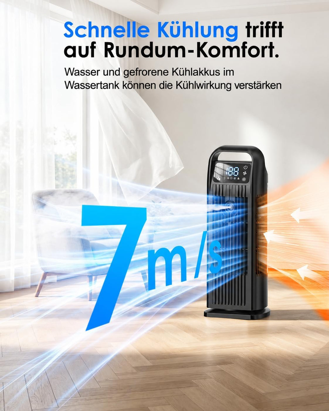 Mobile Klimaanlage ohne Abluftschlauch 6-in-1, Luftkühler mit Wasserkühlung, Mini Klimaanlage Mobil,