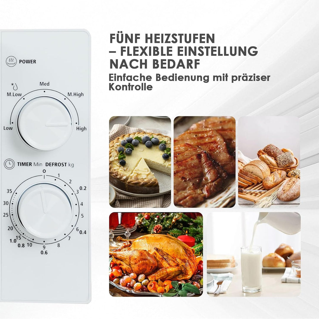 Mikrowelle 20L,Techomey Solo Mikrowelle 700W,Mikrowellengerät mit Drehteller für gleichmässige Wärme