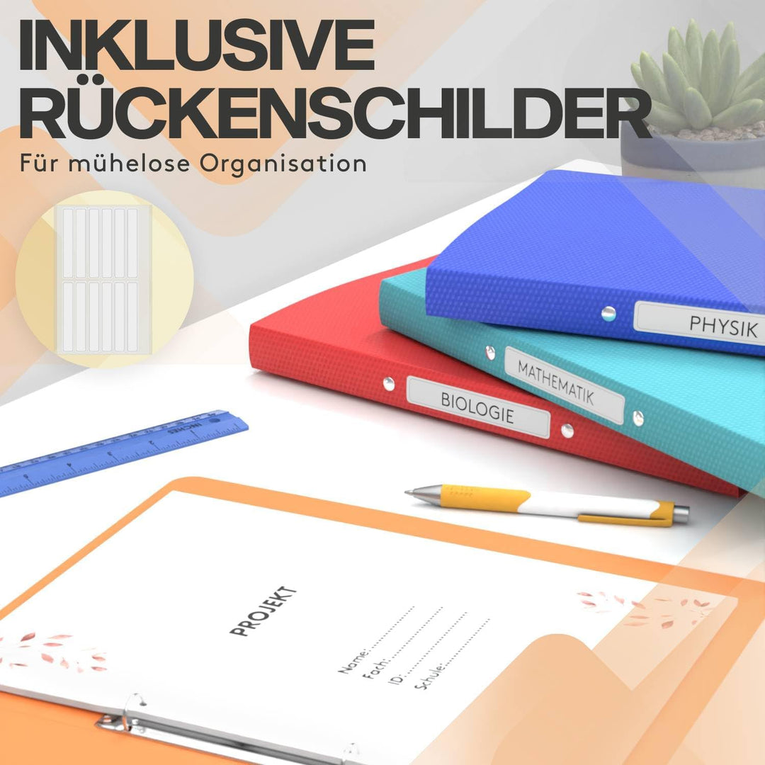 ACROPAQ - 10 x Ringbuch A4 - Mit 2 Ringen, Mit Rückenetiketten, Rückenbreite 2,5 cm, Regenbogen, Nat