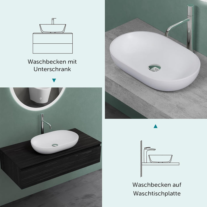 Mai & Mai Aufsatzwaschbecken Col808 in Weiss Matt Waschschale Waschbecken aus Gussmarmor, Weiss Matt