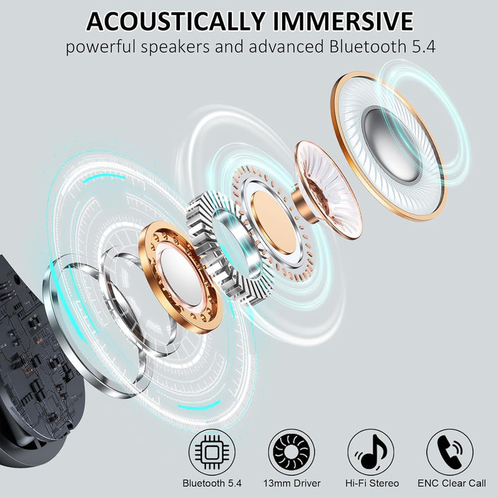 Bluetooth Kopfhörer Sport, Kopfhörer Kabellos Bluetooth 5.4 mit ENC Noise Cancelling und 4 HD Mics,