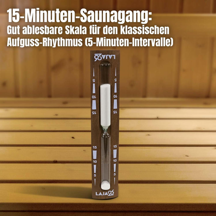 LaJa26 Sauna Sanduhr "Konkav" weisser Sand - FSC Espenholz - Drehgestell aus Holz zur Montage an der