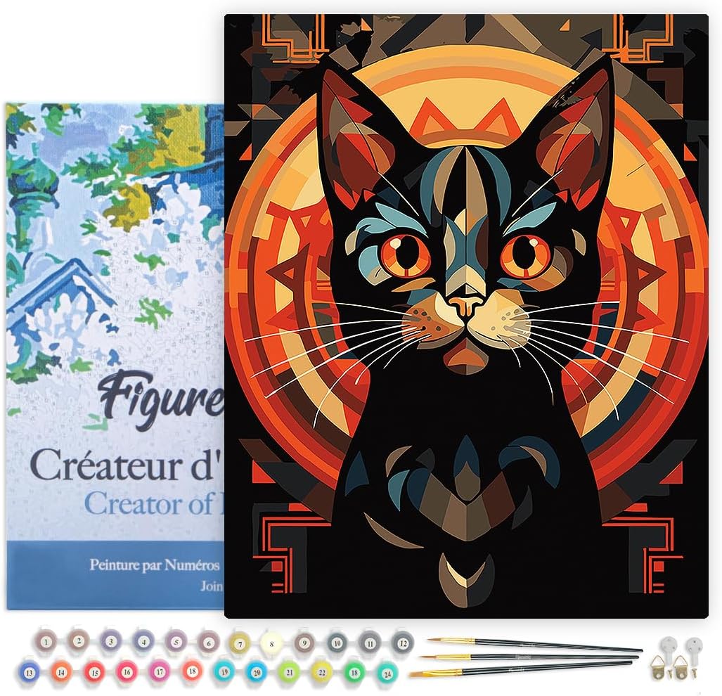 Figured'Art Malen Nach Zahlen Erwachsene Mit Rahmen Art-Deco-Schwarze Katze - Paint by Numbers Baste