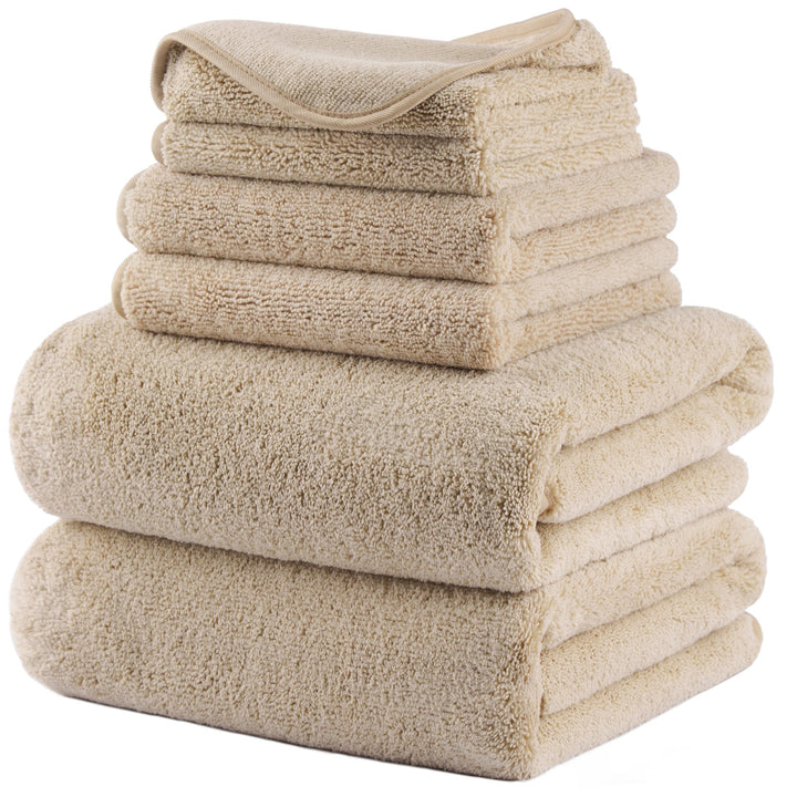 Polyte - Handtuch-Set - schnelltrocknende &amp; fusselfreie Mikrofaser - 6-teilig (Beige), Beige