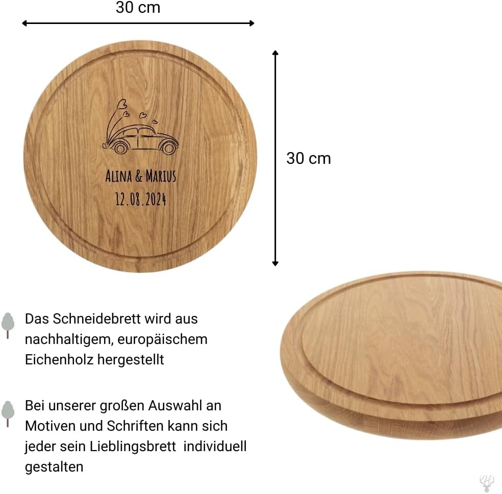 HOFMEISTER® individuelles Schneidebrett Gravur Eiche - rundes Holzbrett Vesperbrett für Brotzeit mit