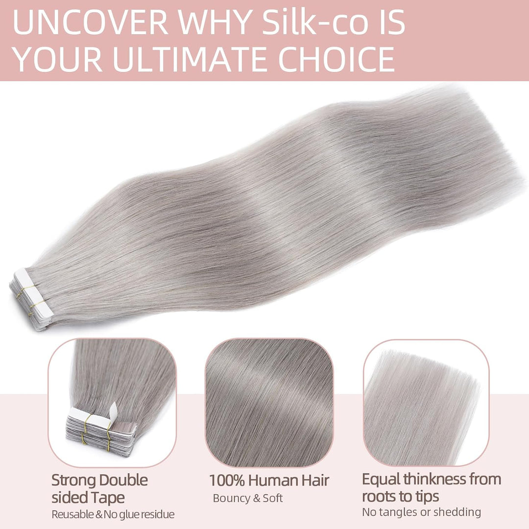 Silk-co Tape Extensions Echthaar 10 Stück 20g, Remy Tape in Extensions Haarverlängerung, Skin Weft E