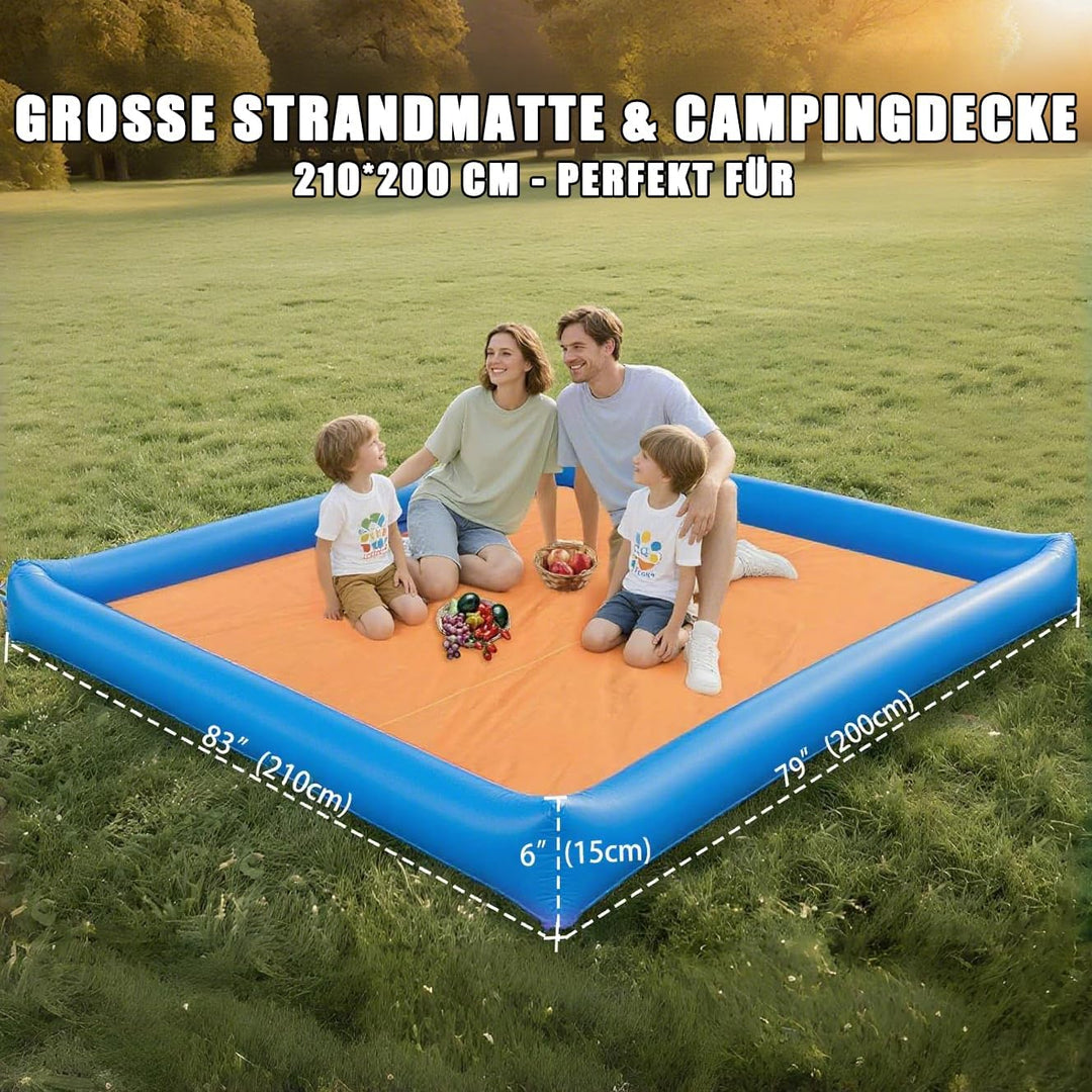 Stranddecke Sandfrei 210 X 200 cm Picknickdecke Wasserdicht, Strandmatte Aufblasbar Klappbar mit 4 B