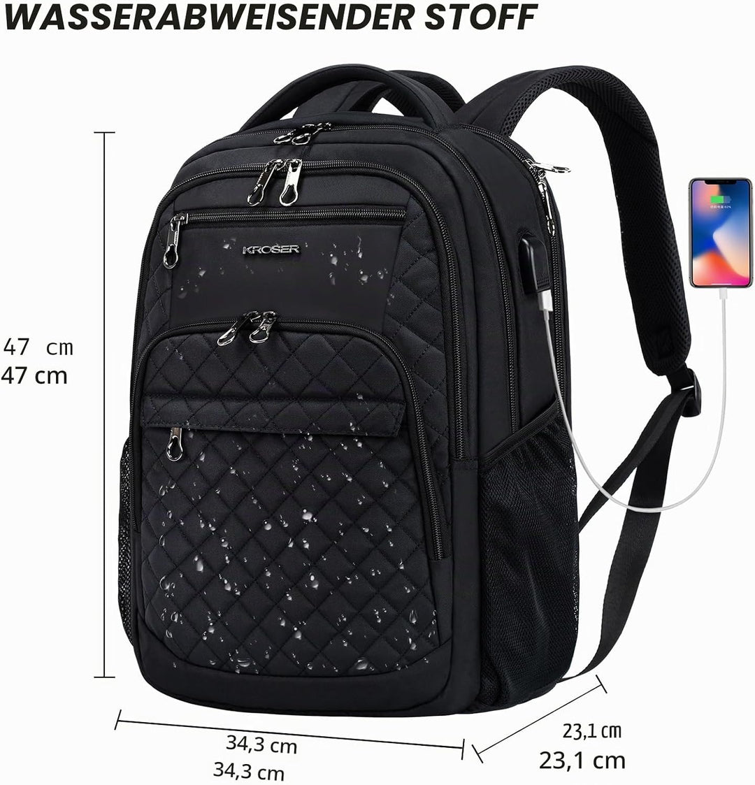 KROSER Laptop Rucksack 17,3'' Business Rucksack Schulrucksack Grosser Wasserdicht Taschen Reise Back