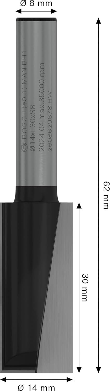 Bosch 1x PRO Nutfräser, zweischneidig (für Weichholz, Hartholz, Ø 14 mm, Professional Zubehör Handfr