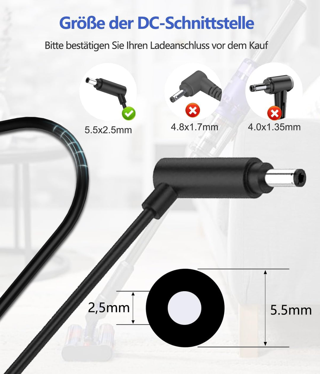 Ladekabel Dyson V8 Ladegerät 26.1V Netzteil für Dyson V8 V7 V6 DC58 DC59 DC60 DC61 DC72 SV03 SV04 SV