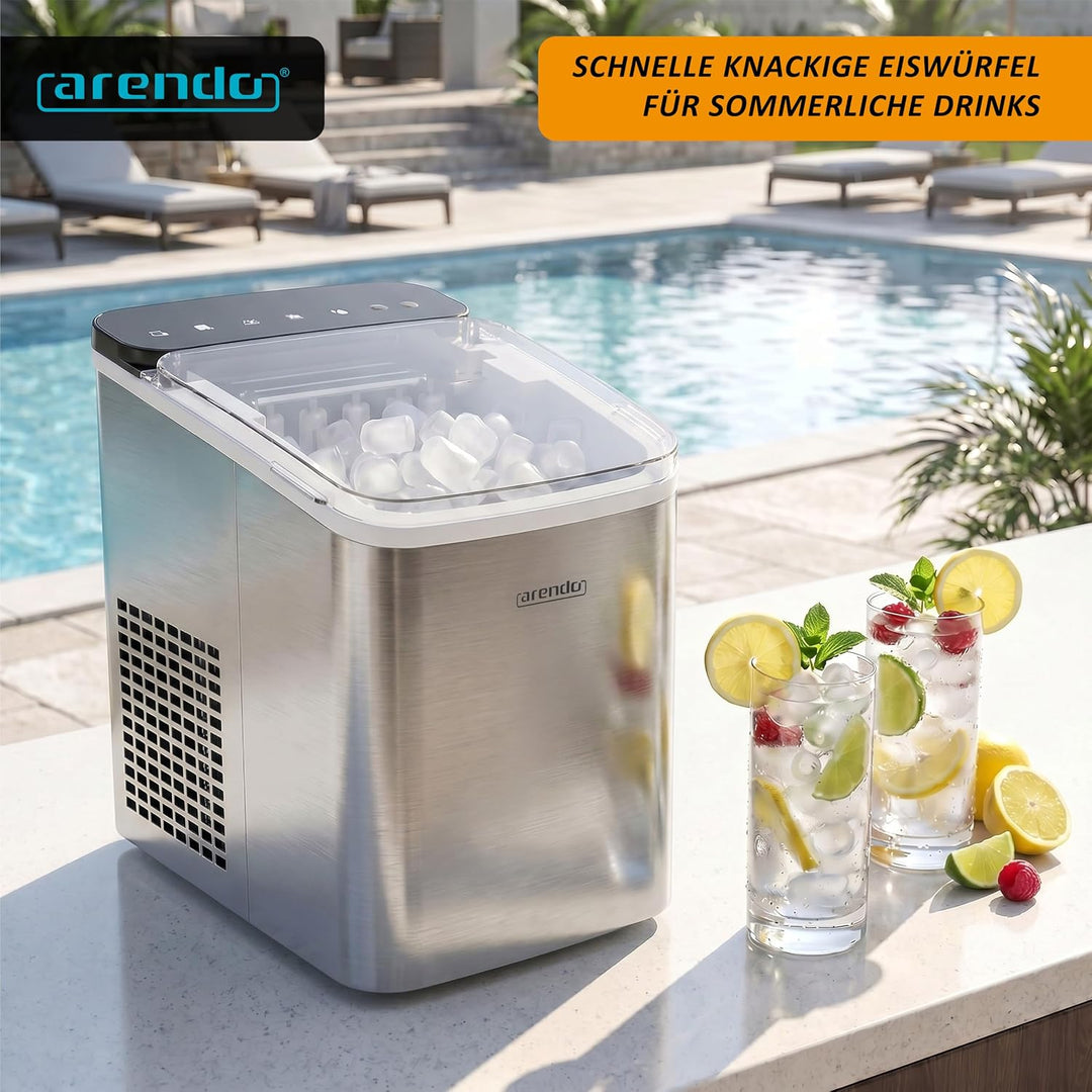 Arendo – Eiswürfelmaschine Edelstahl – Ice Cube Maker – 150 W – 12 kg Eis pro Tag – Automatische Abs