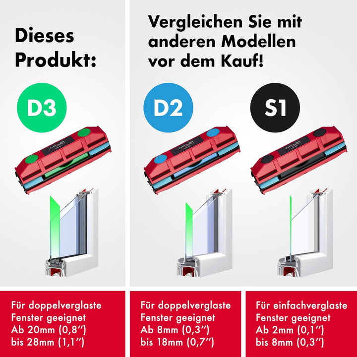 Tyroler Bright Tools Fensterreiniger Glider D-3 Magnetischer Fensterreiniger für doppelt verglaste F