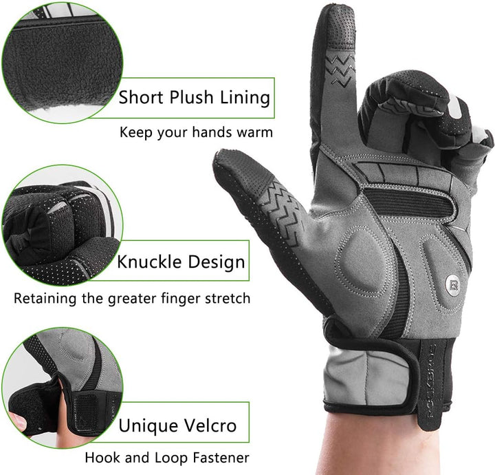 ROCKBROS Fahrradhandschuhe für Herren & Damen，Winterhandschuhe mit Polarfleece, Touchscreen & Reflek