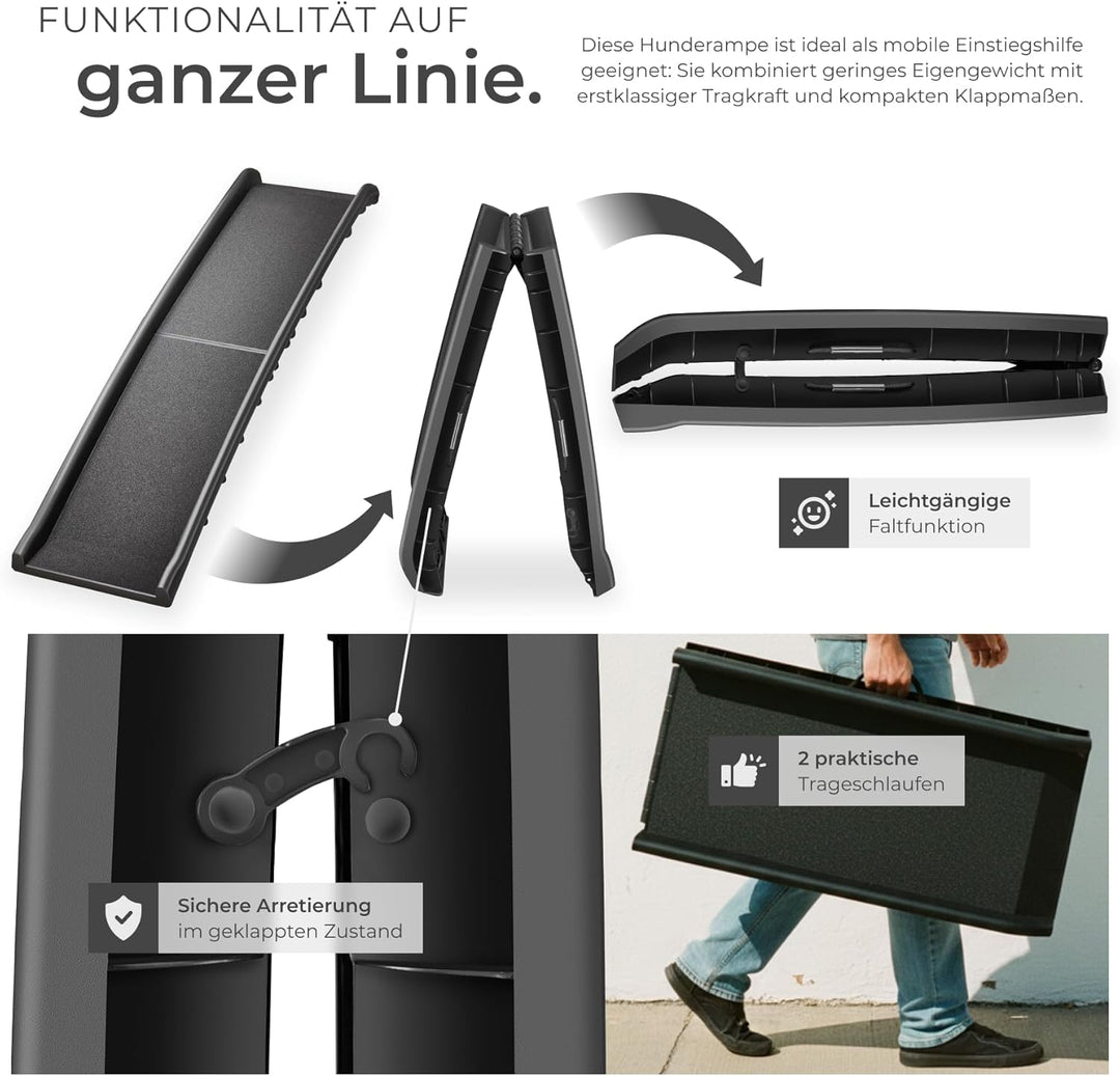tectake® Hunderampe, klappbar und rutschfest, bis 90kg, Hunderampe Auto mit Kofferraumschutz, Hausti
