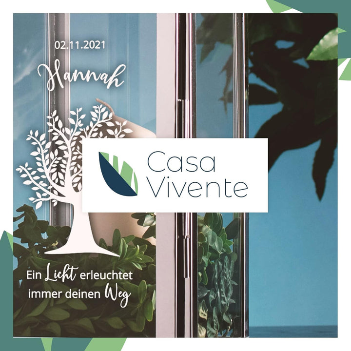 Casa Vivente Laterne aus Edelstahl mit personalisierter Gravur, Wetterfeste Beleuchtung auf dem Balk